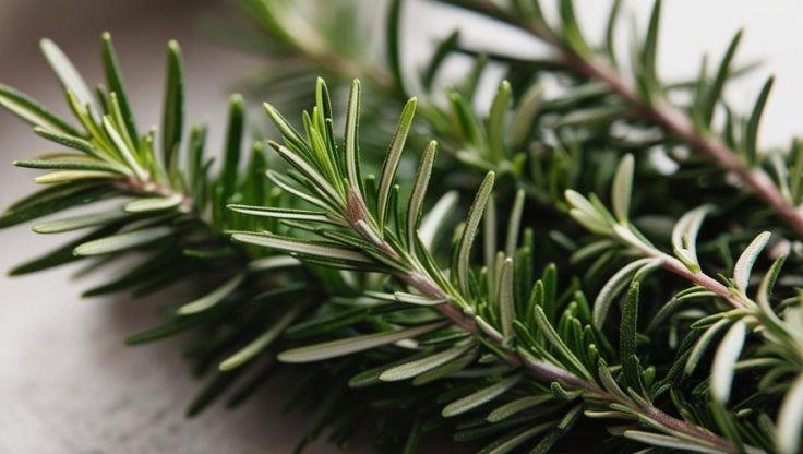 Rosemary flourishing in a hydroponic growing system, its slender green needles densely clustered, highlighting successful soil-free cultivation.