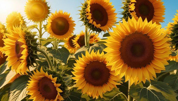 A vast field of sunflowers thriving in a hydroponic growing system, their golden petals and dark centers stretching toward the sunlight in soil-free cultivation.
