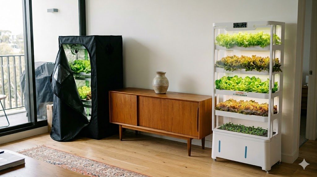 V5.2-A LaNiTex Indoor Hydroponic Vegetable Garden in a Sunshine Coast home corner