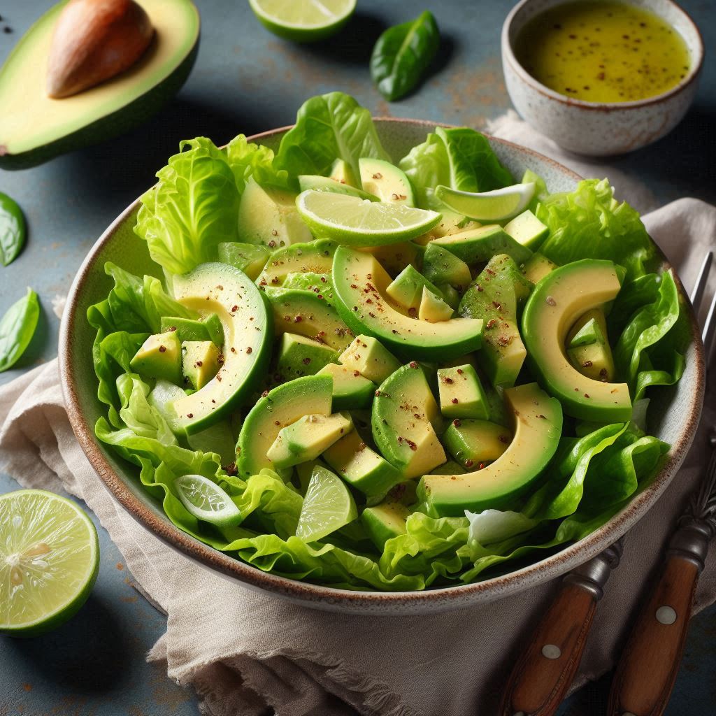 A nutrient-rich salad featuring tender butter lettuce, ripe avocado, and a tangy lime dressing.