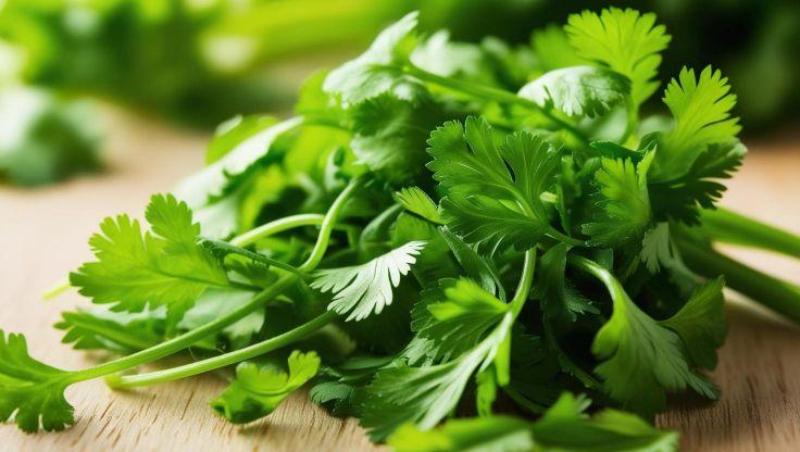 Cilantro / coriander thriving in a hydroponic growing system, their fresh green leaves forming dense clusters, demonstrating efficient soil-free cultivation.