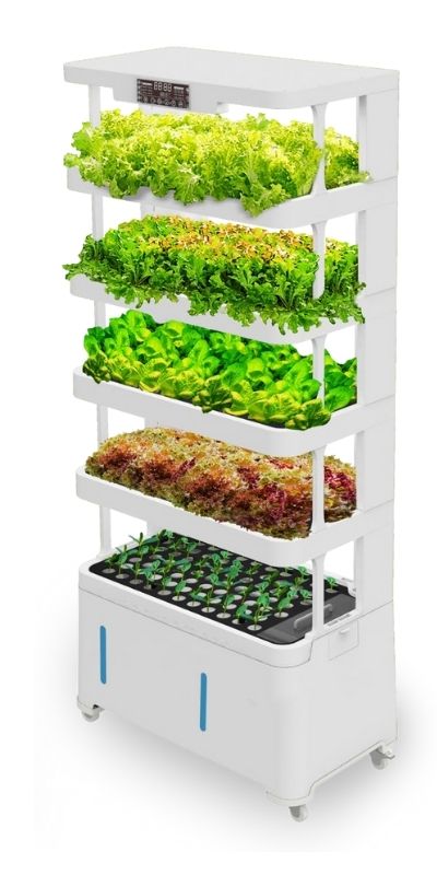 Space-saving LaNiTex hydroponic tower for efficient indoor growing.