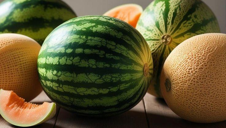 Melons and watermelons flourishing in a hydroponic growing system, their lush green leaves forming dense clusters, highlighting efficient soil-free cultivation.
