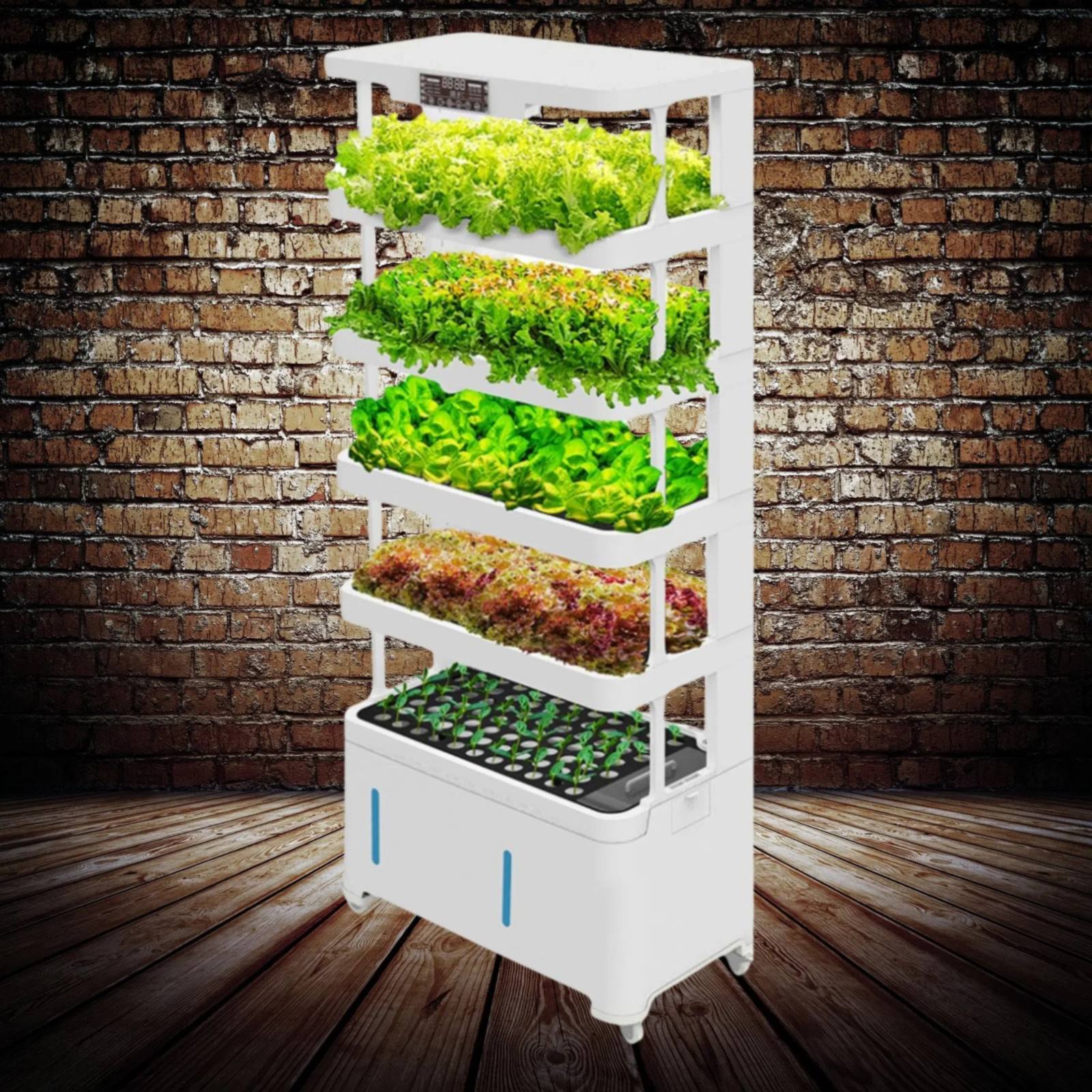 LaNiTex hydroponic tower V5.2-A, a vertical indoor hydroponic system with full-spectrum LED and 72 planting sites.